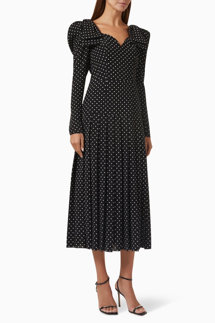 Polka-dot Midi Dress in Silk, Black