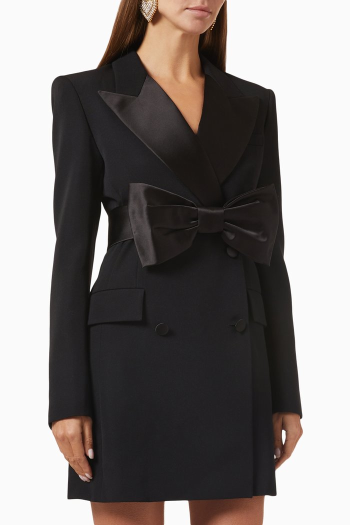 

Bow-belted Blazer Dress in Wool, Black