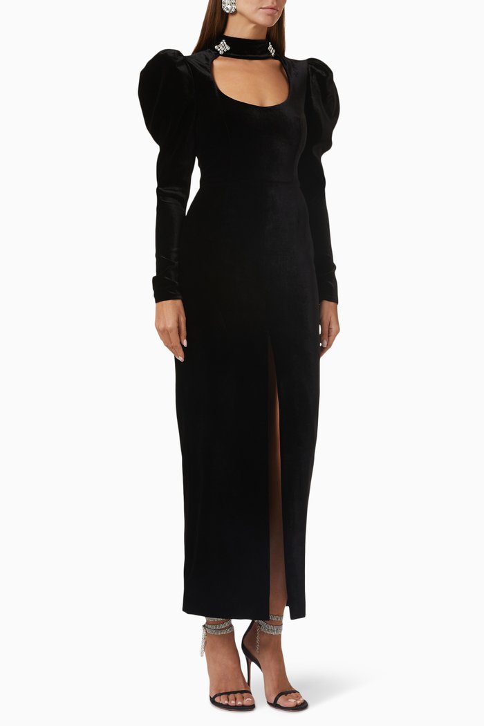 

Crystal-embellished Dress in Velvet, Black
