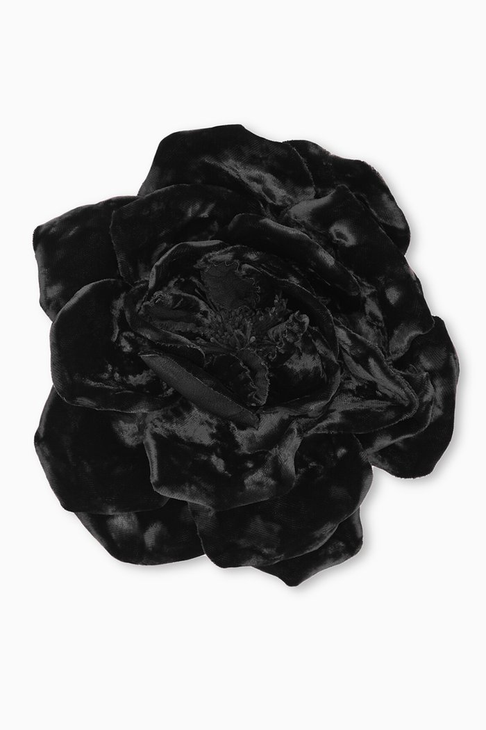 

Large Wild Rose Brooch in Crushed Velvet, Black