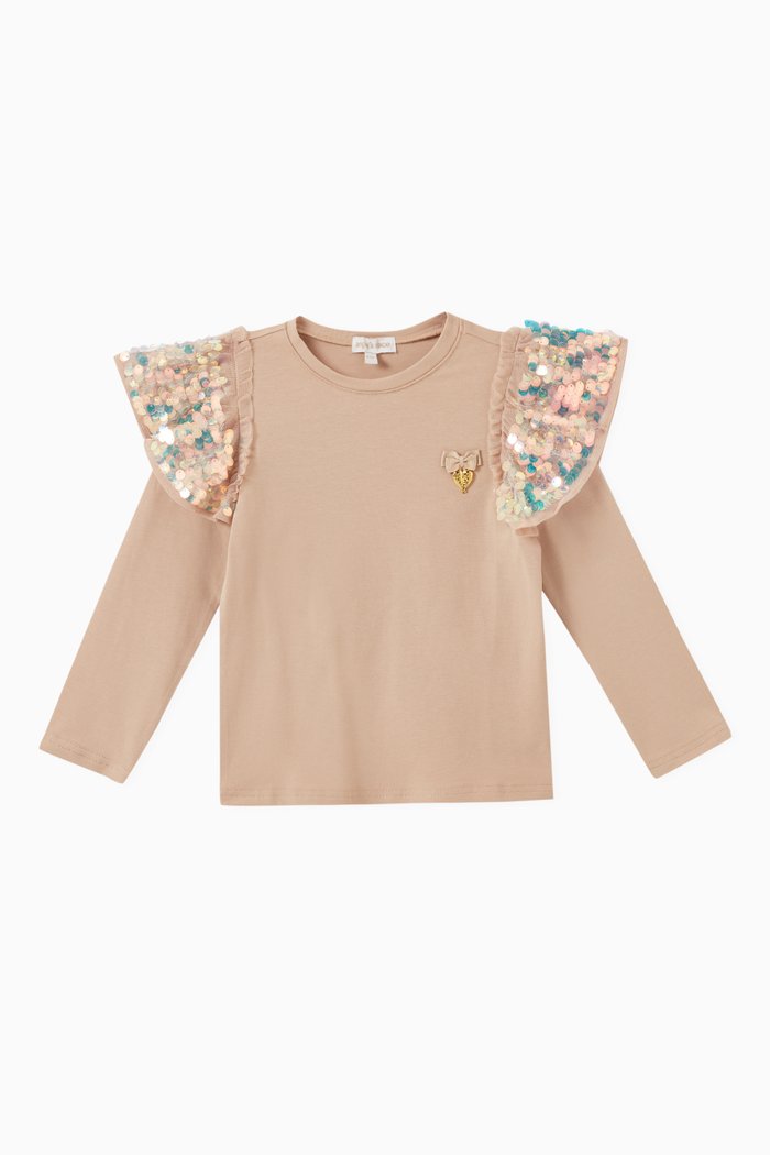 

Cassia Sequin Ruffle Top in Cotton-jersey, Neutral