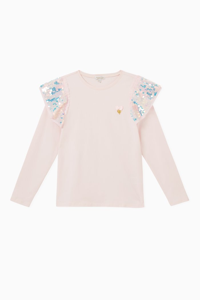 

Sequin Ruffled Top in Cotton, Pink