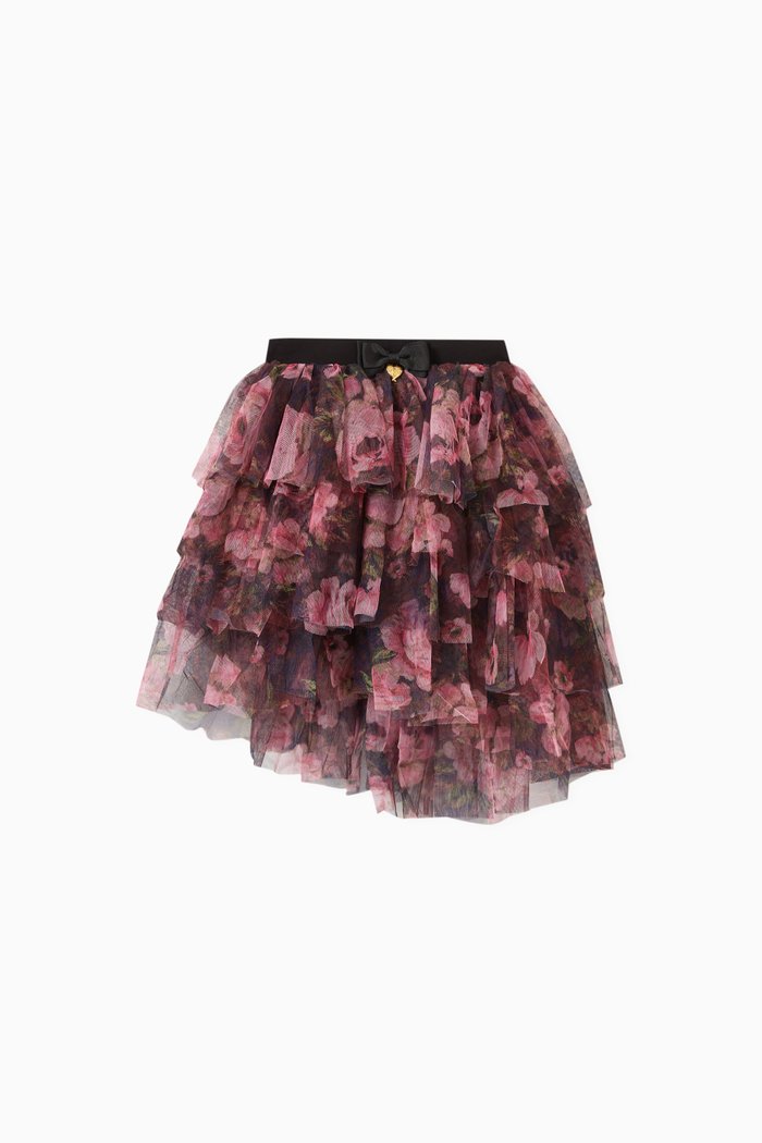 

Patsy Kew Floral Skirt in Tulle, Black