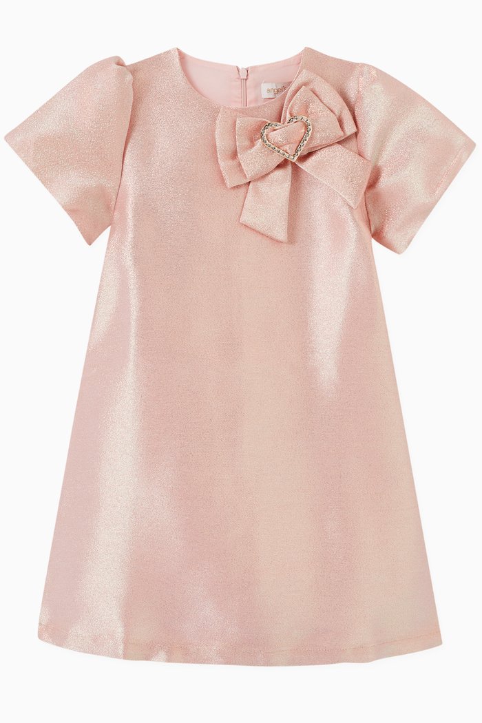 

Liliana Bow Dress in Metallic Satin, Pink