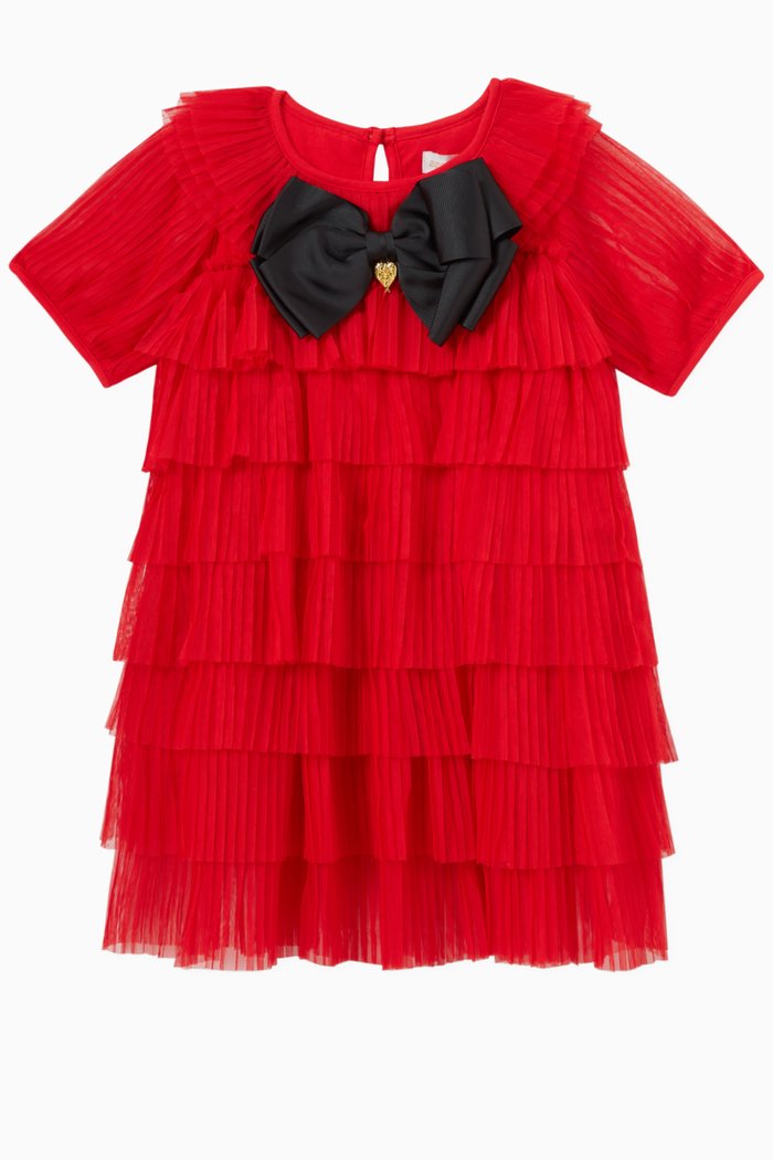

Tallulah Bow Dress in Pleated-tulle, Red