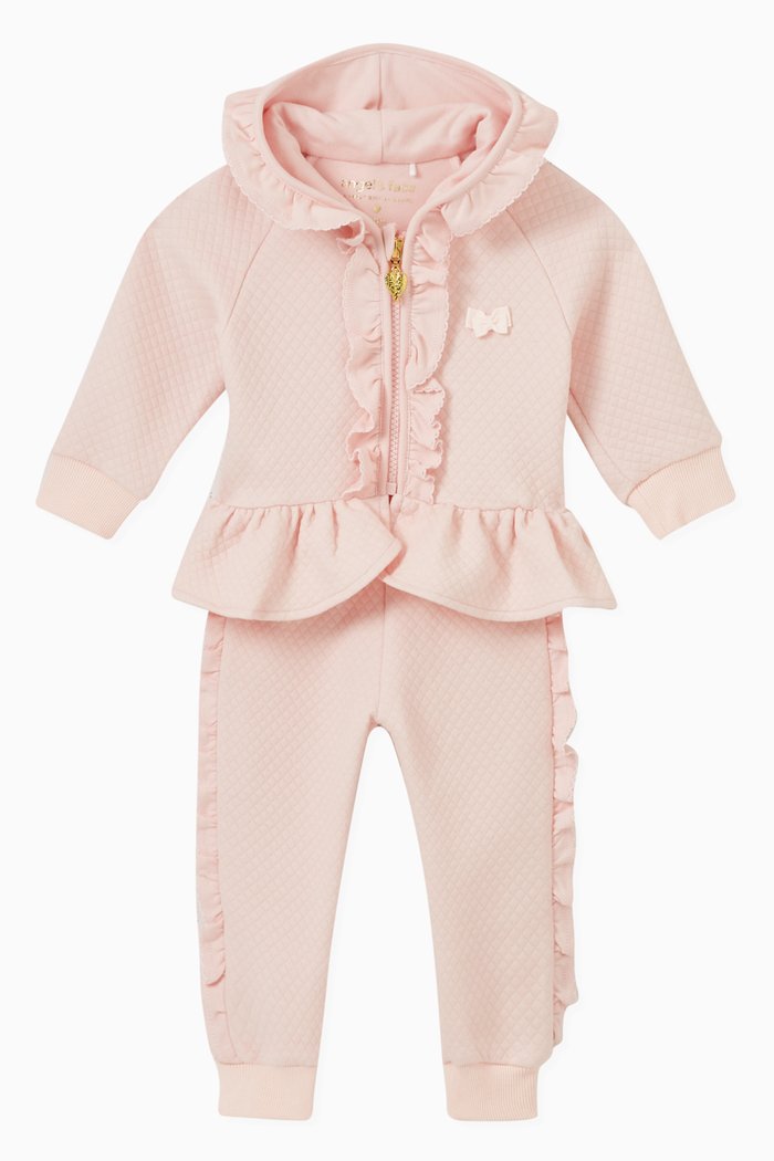 

Diamond Frill Hooded Sweatsuit in Cotton, Pink