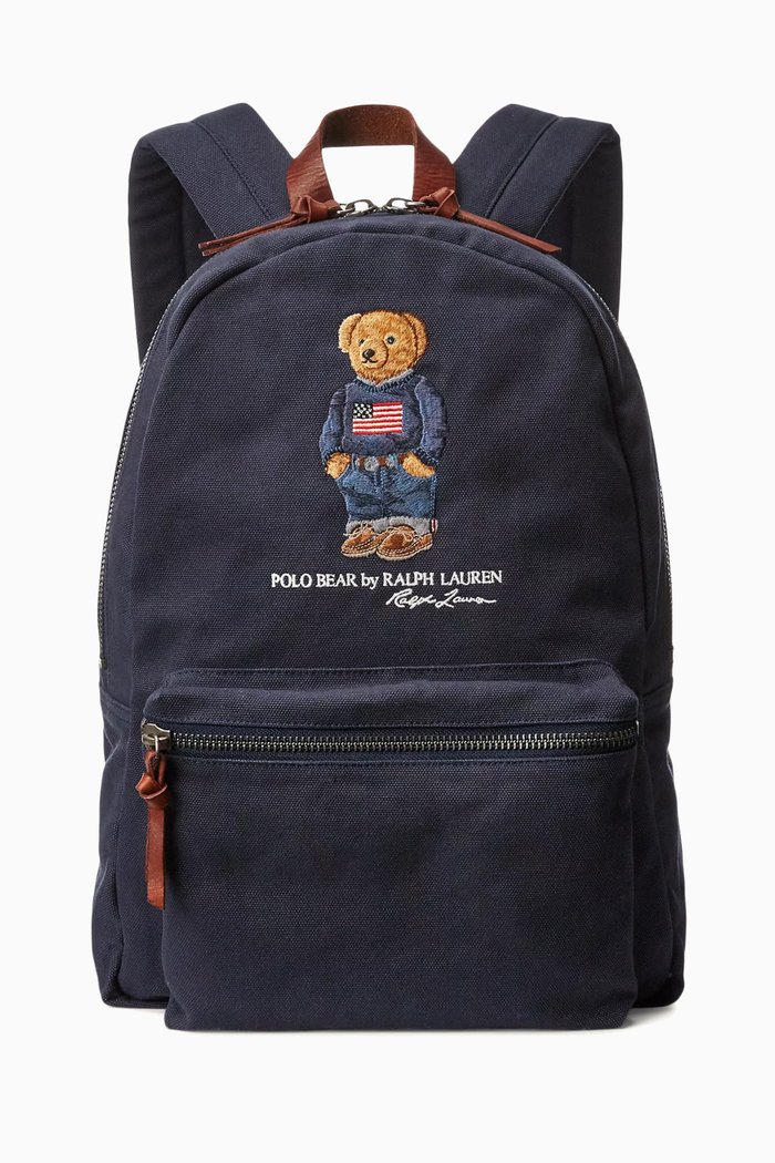 

Large Bear Logo Backpack in Cotton, Blue