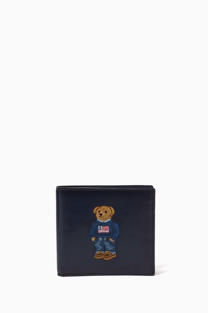 

Bear Logo Bi-fold Wallet in Leather, Blue
