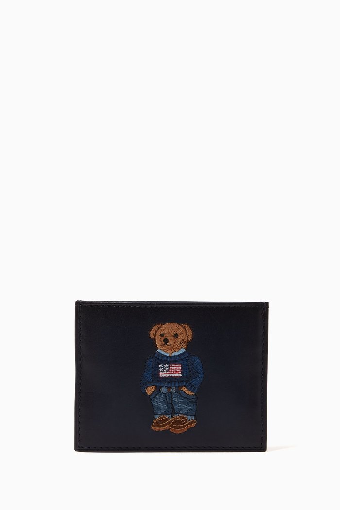 

Bear Logo Card Case in Smooth Leather, Blue