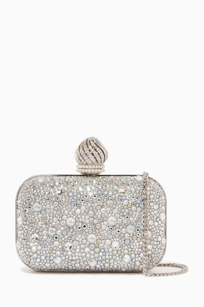 

Micro Cloud Crystal-embellished Bag in Suede, Silver