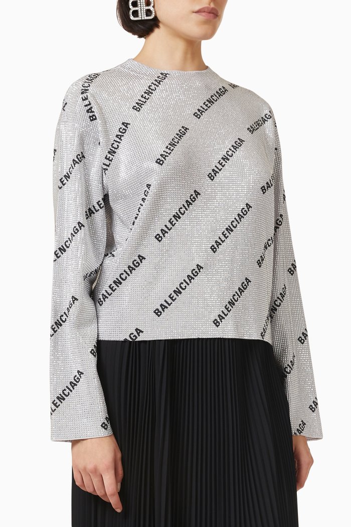 

Allover Logo Sweater in Strass Wool Knit, Silver