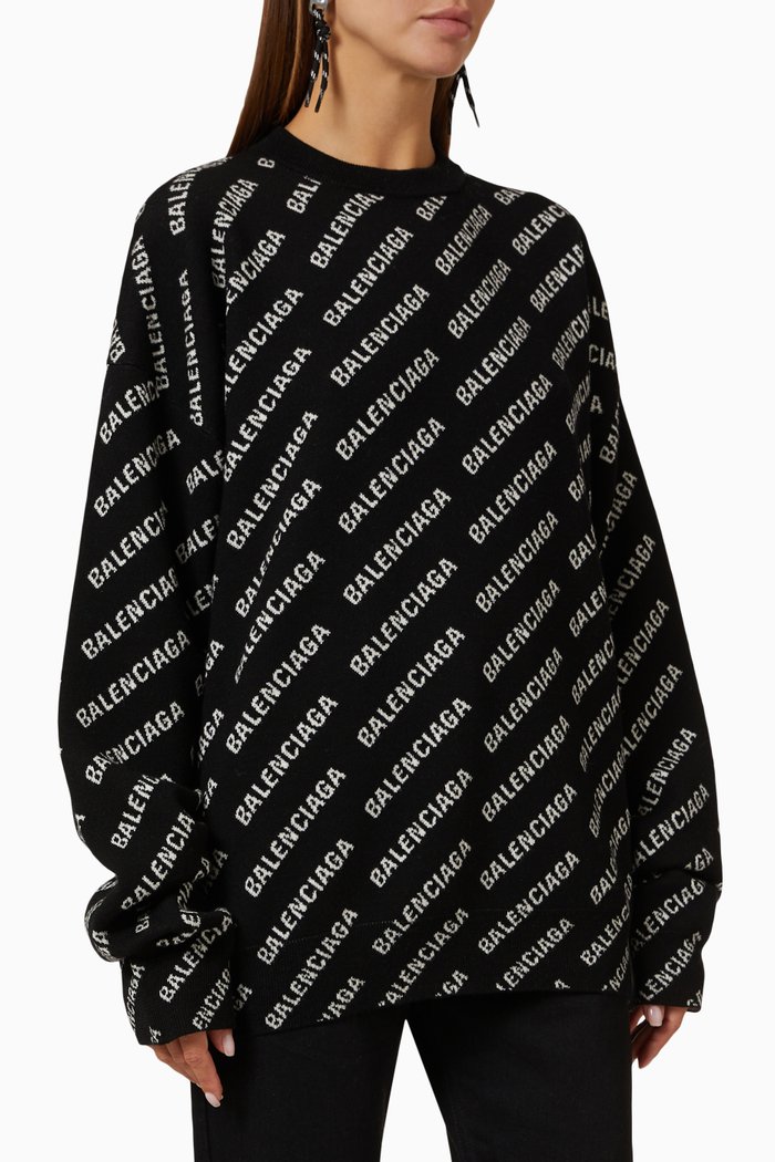 

All-over Logo Sweater in Cotton-knit, Black