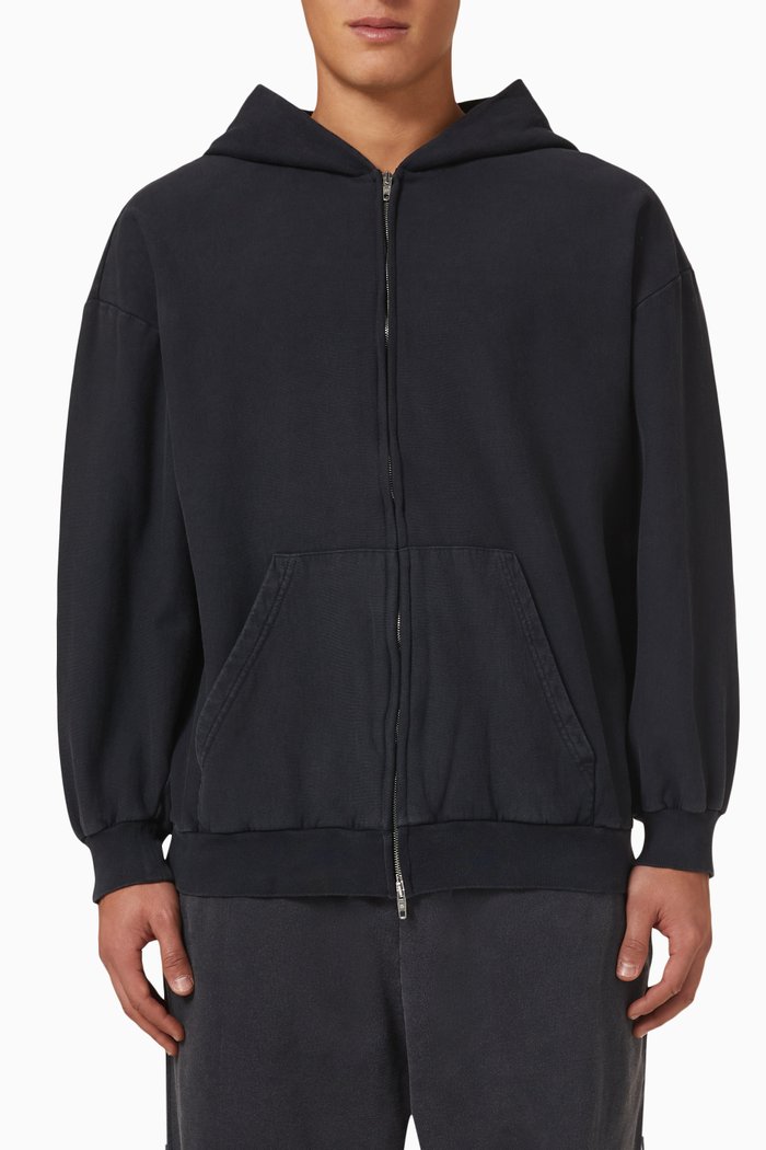 

Small Fit Zip Hoodie in Cotton Jersey, Black