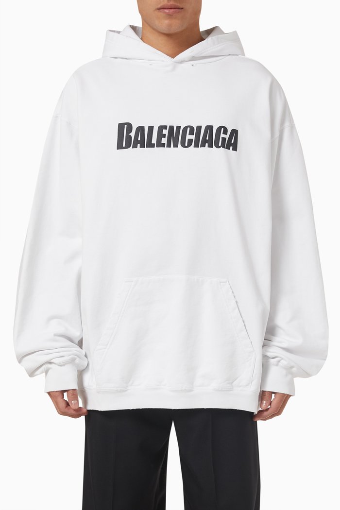 

Bold Logo Hoodie in Cotton Jersey, White