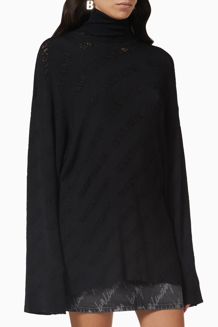 

All-over Logo Turtleneck Sweater in Knit, Black
