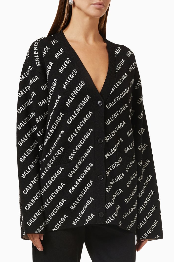 All-over Logo Cardigan in Knit, Black