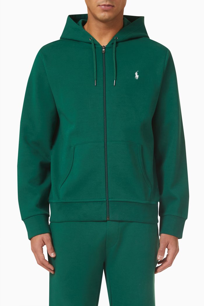 

Zipped Hoodie in Cotton, Green