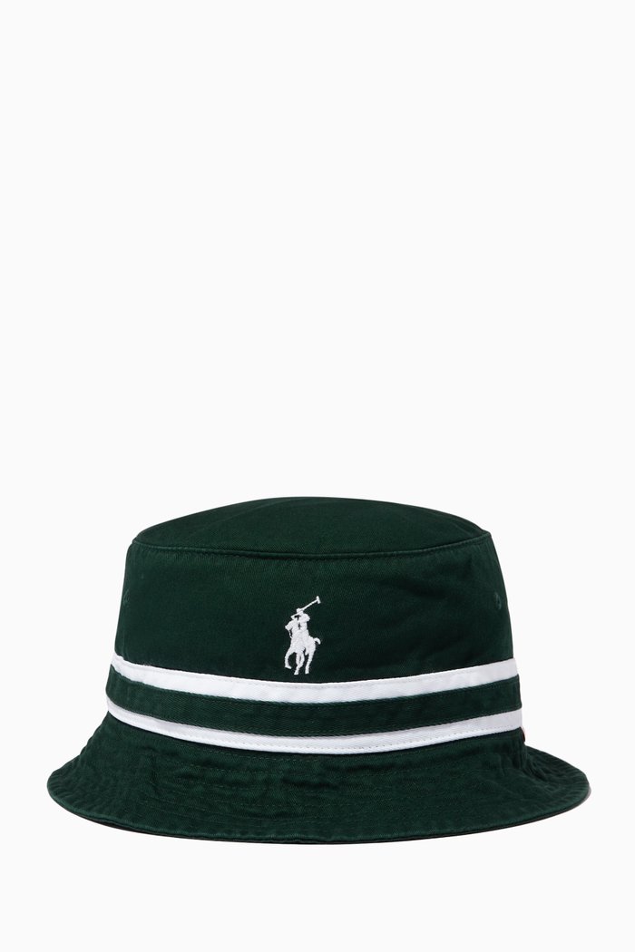 

Striped-band Bucket Hat in Cotton Twill, White