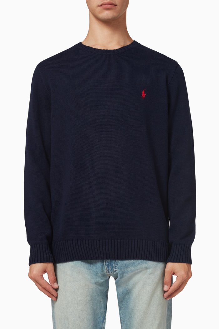 Sweater in Cotton Knit, Blue
