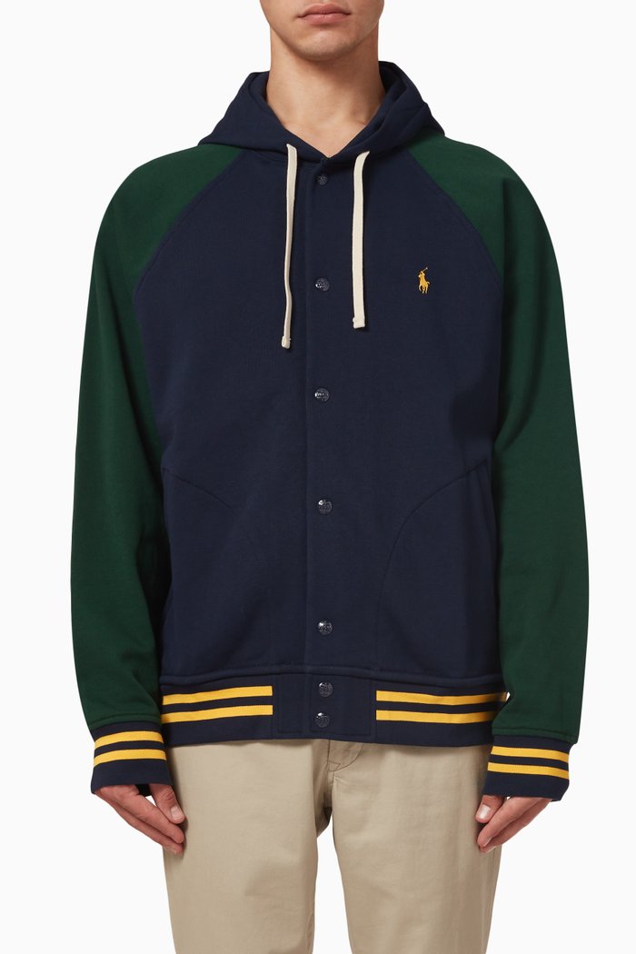 

Colour-block Baseball Hoodie in Cotton, Blue