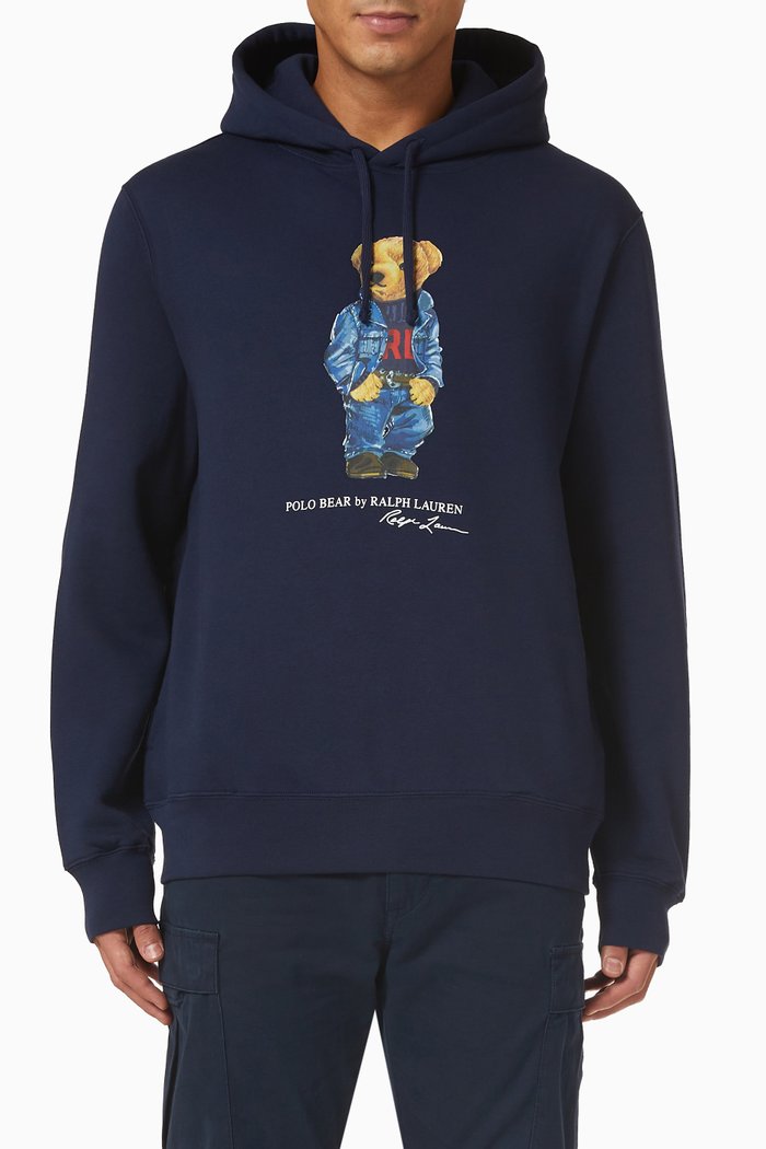 Polo Bear Hoodie in Fleece, Blue