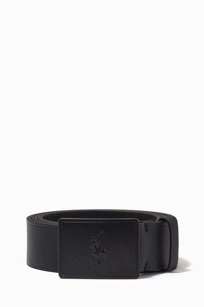 

Pony Plaque Belt in Leather, Black