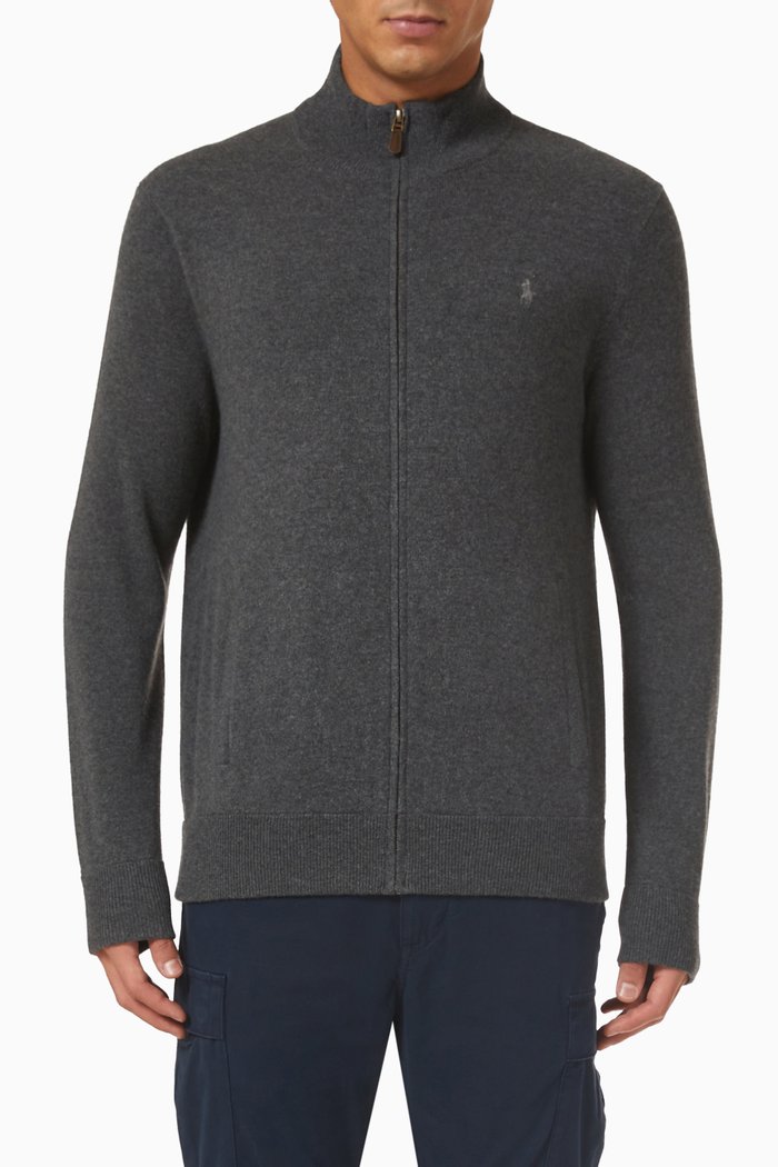 

Full Zip Sweater in Wool, Grey