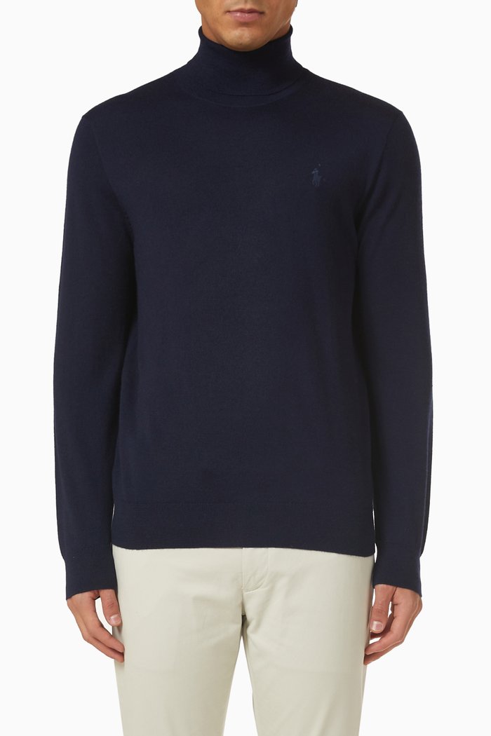 

Turtleneck Sweater in Wool, Blue