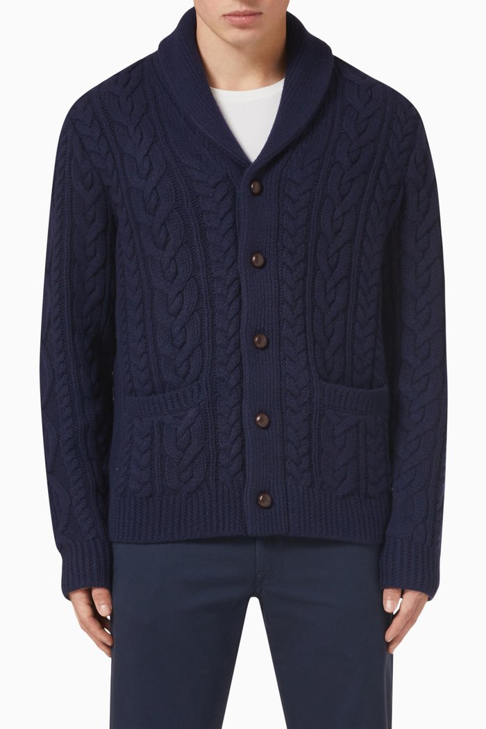 Long Sleeve Cardigan in Wool, Blue