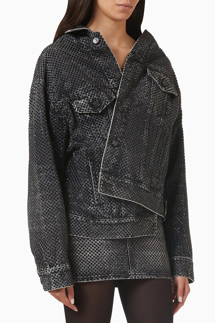 

Asymmetric Embellished Jacket in Denim, Black
