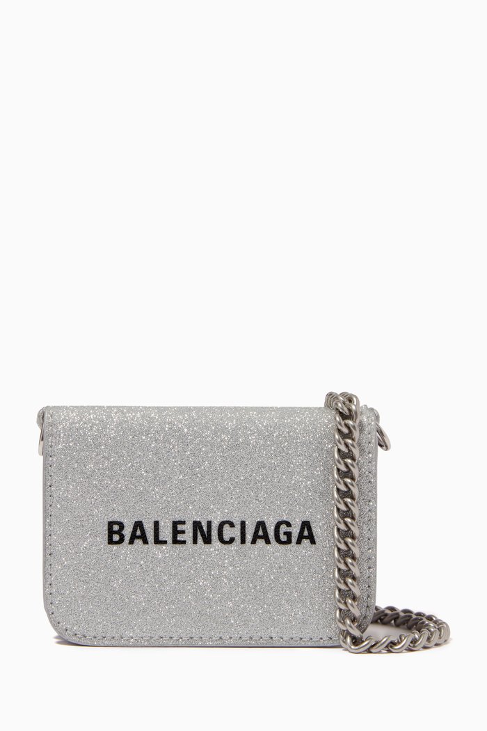 

Mini Cash Wallet on Chain in Glittered-fabric, Silver
