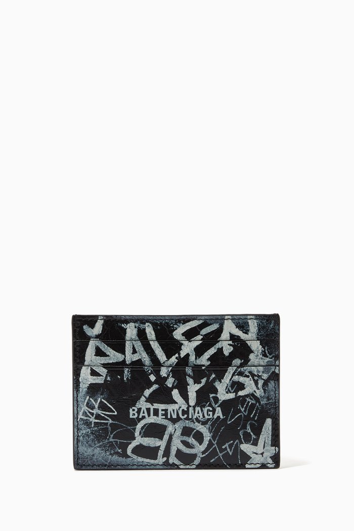 

Graffiti-print Cash Card Holder in Leather, Black
