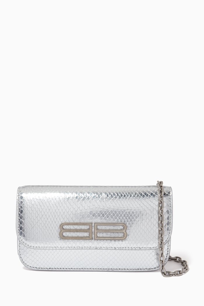

Gossip Wallet on Chain in Snake-embossed Leather, Silver