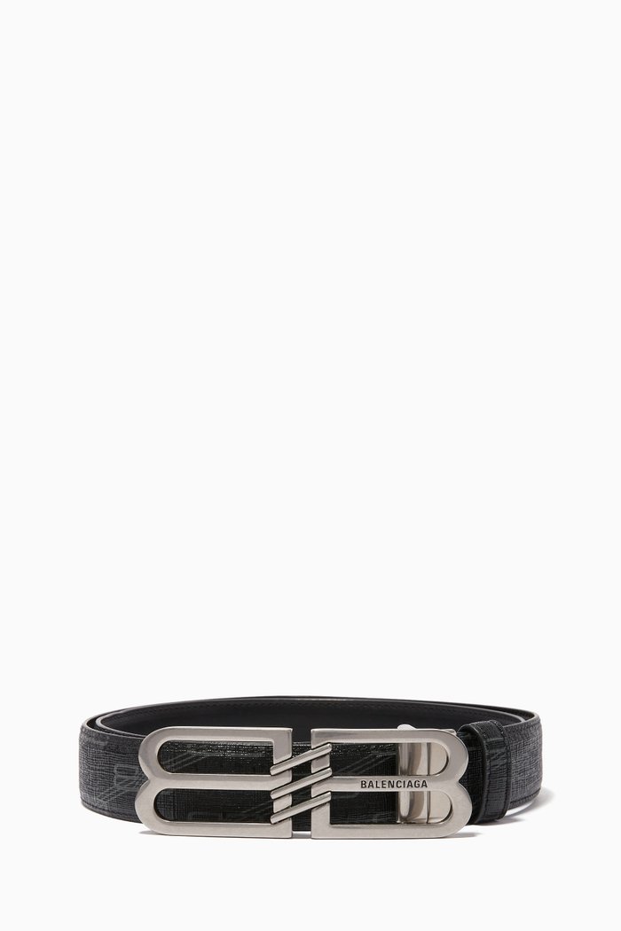 Reversible Monogram Buckle Belt in Leather, Black