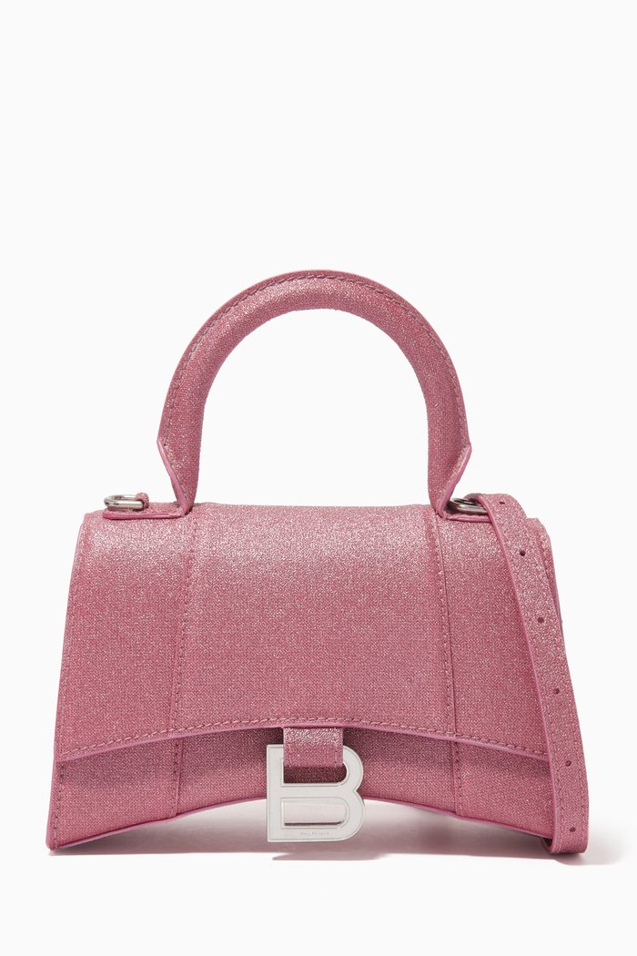 

Hourglass XS Top Handle Bag in Glitter Fabric, Pink