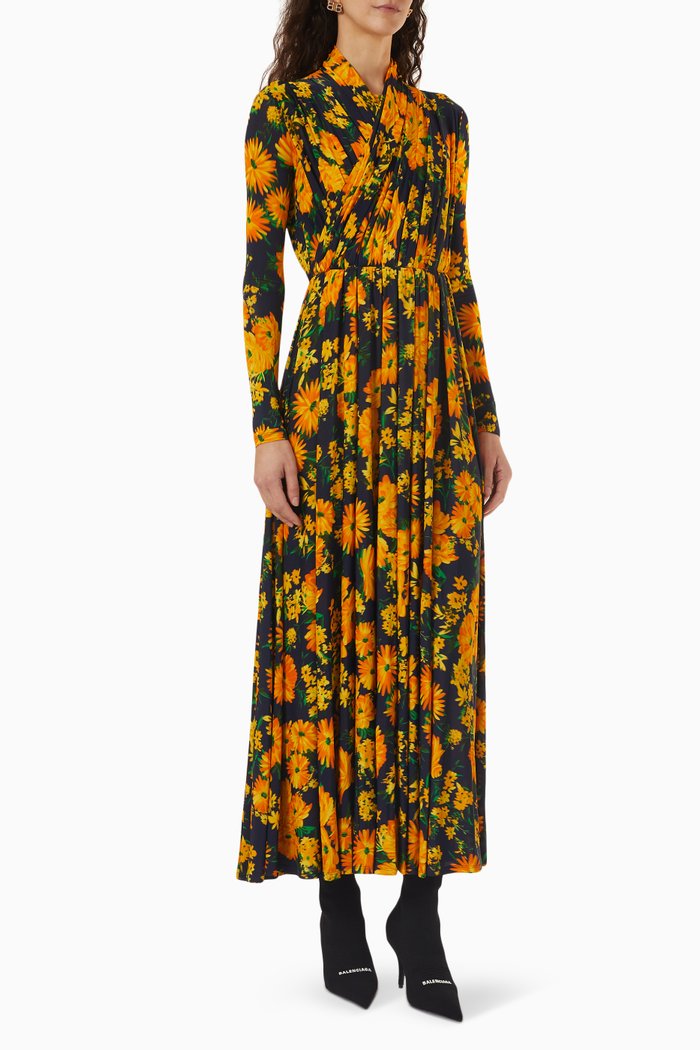 

Floral-print Draped Maxi Dress in Viscose-jersey, Yellow