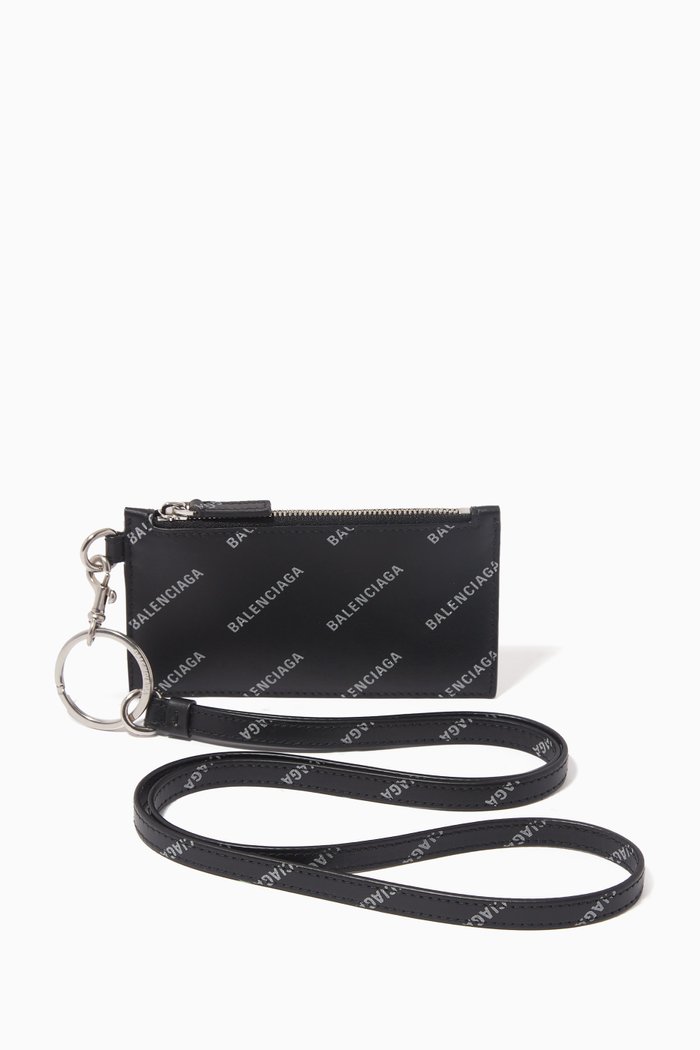 

Cash Card Case on Keyring in Reflective All-over Logo Leather, Black