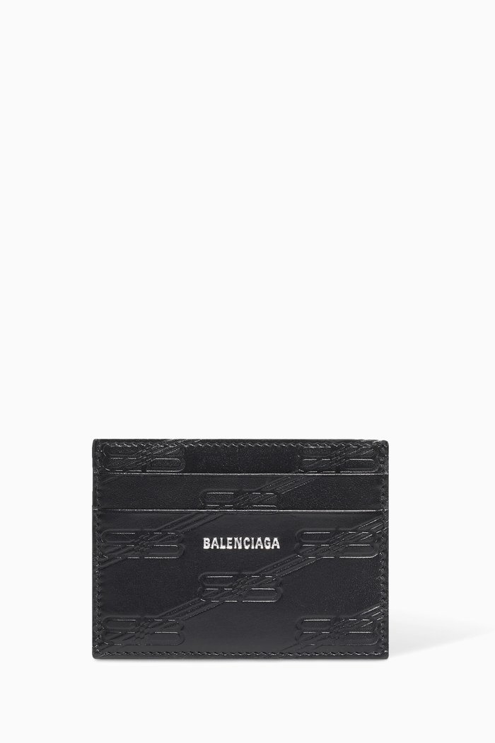 

BB Monogram Card Holder in Embossed Calf-leather, Black