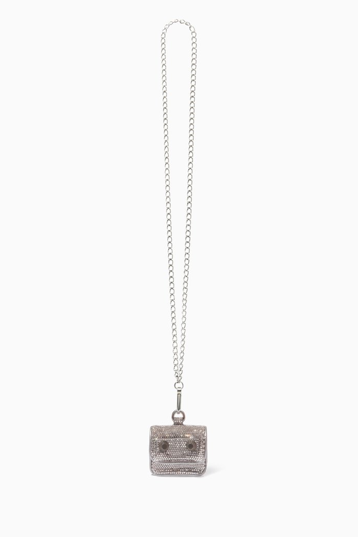

Le Cagole AirPods 3 Flap Case with Chain in Rhinestone Suede & Metallized Nappa, Grey