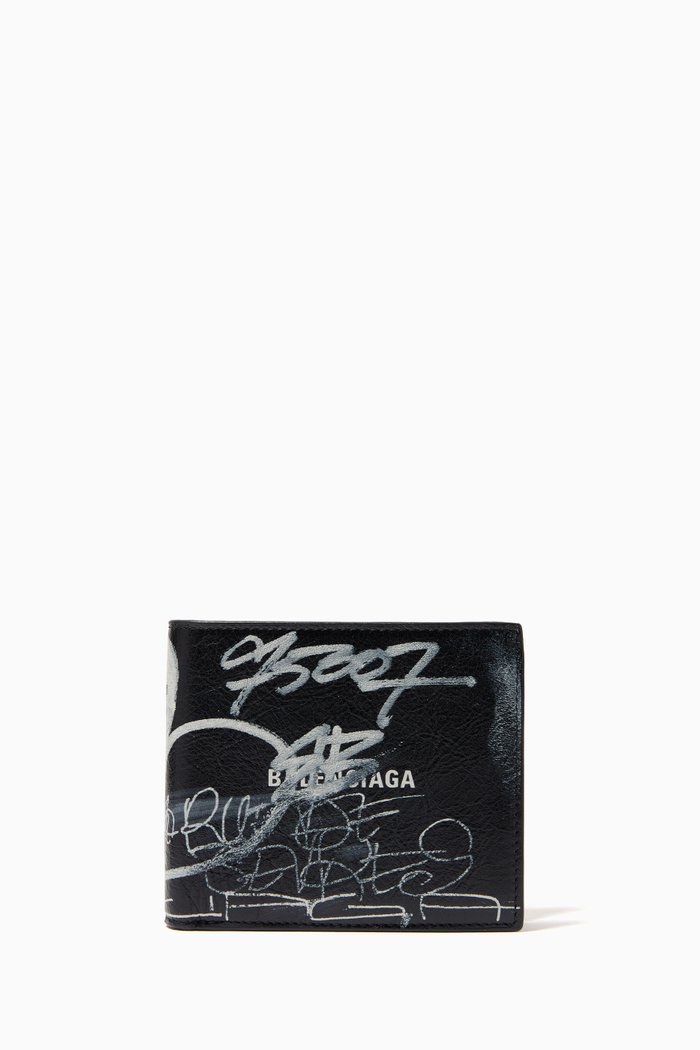 

Cash Square Bi-fold Wallet in Graffiti Leather, Black