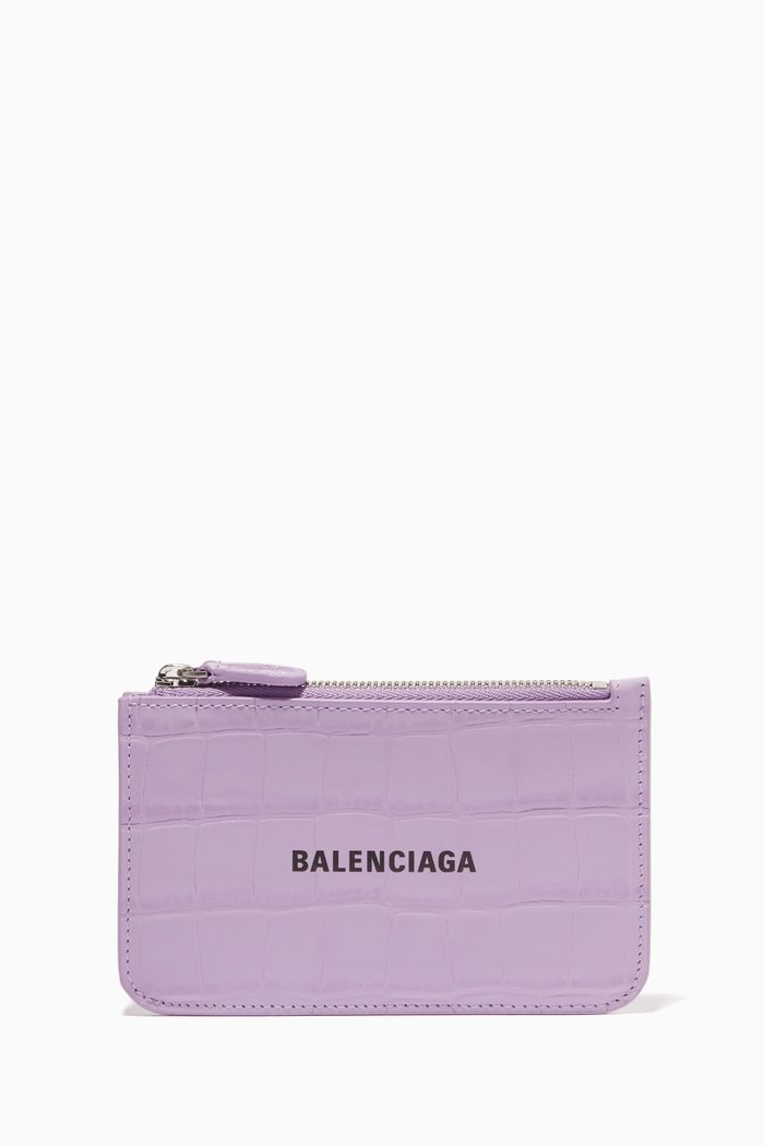 Cash Long Coin & Card Holder in Shiny Crocodile Embossed Calfskin, Purple