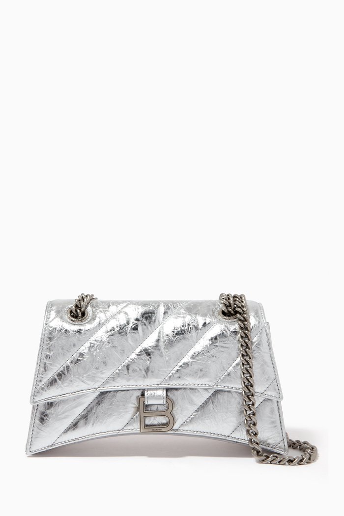 

Small Crush Chain Shoulder Bag in Metallic-leather, Silver