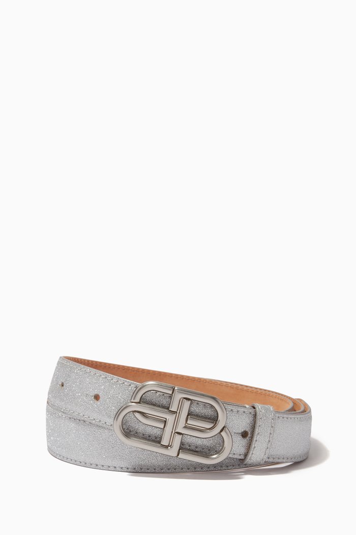 

BB Thin Belt in Glittery Leather, Silver