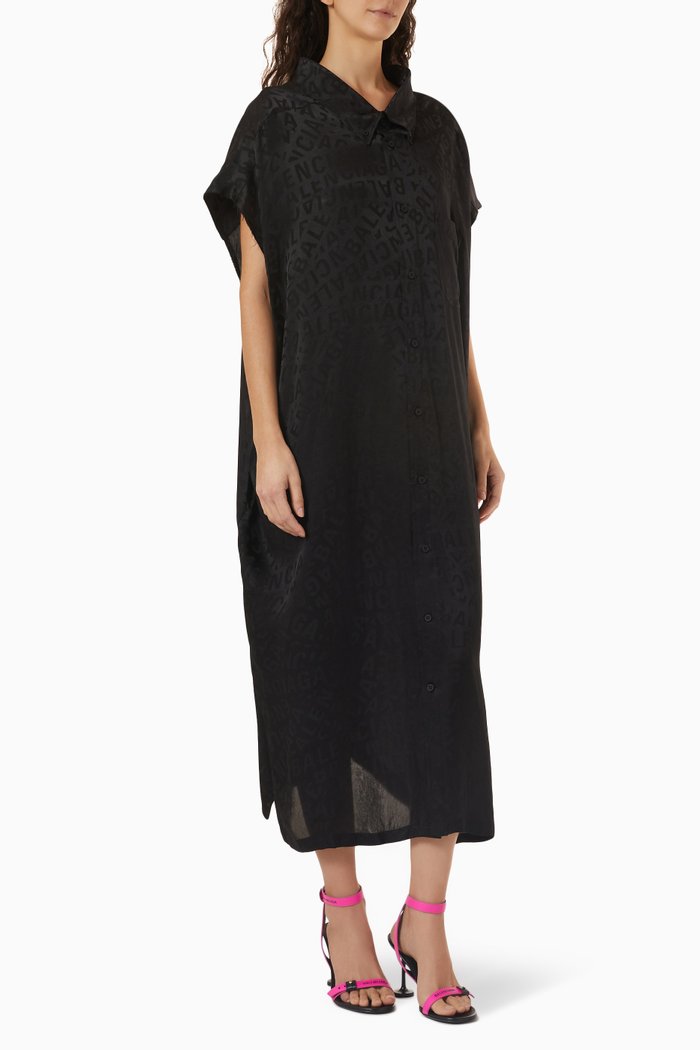 BB Monogram Raw-cut Midi Dress in Viscose-jacquard, Black