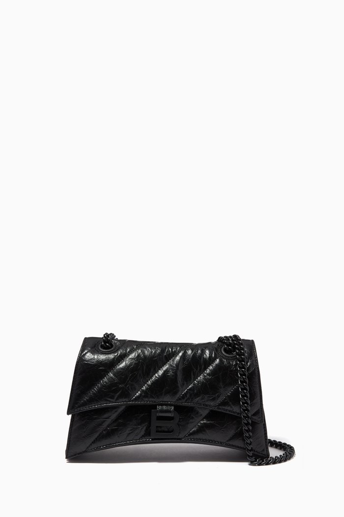 

Small Crush Chain Shoulder Bag in Leather, Black
