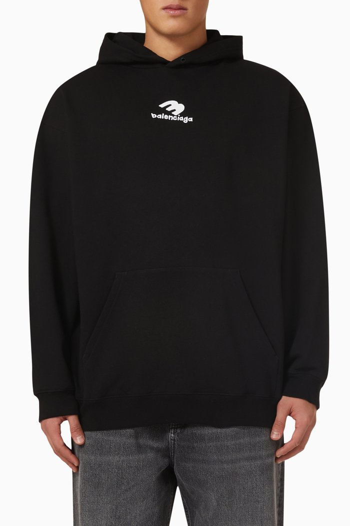 

Medium-fit 3 B Logo Hoodie in Cotton Fleece, Black