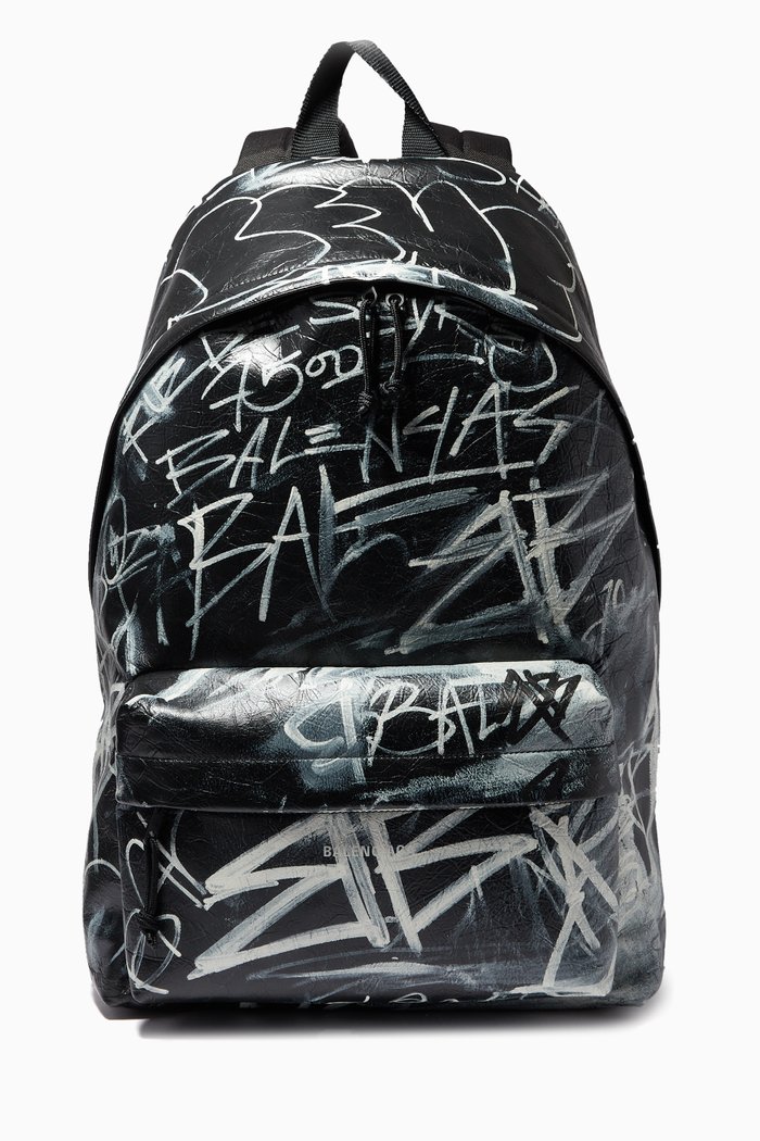 

Explorer Backpack in Graffiti-printed Arena Lambskin, Black