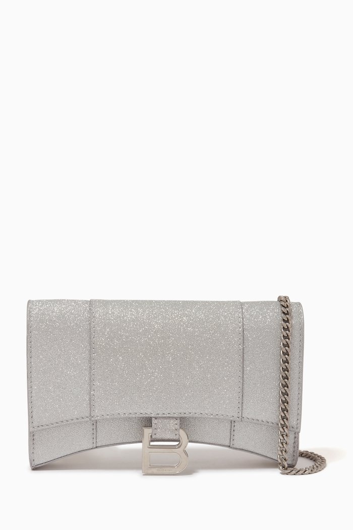 

XS Hourglass Wallet on Chain in Glittered-fabric, Silver