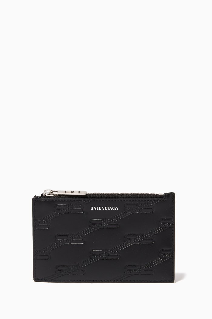 

BB Monogram Long Coin & Card Holder in Leather, Black