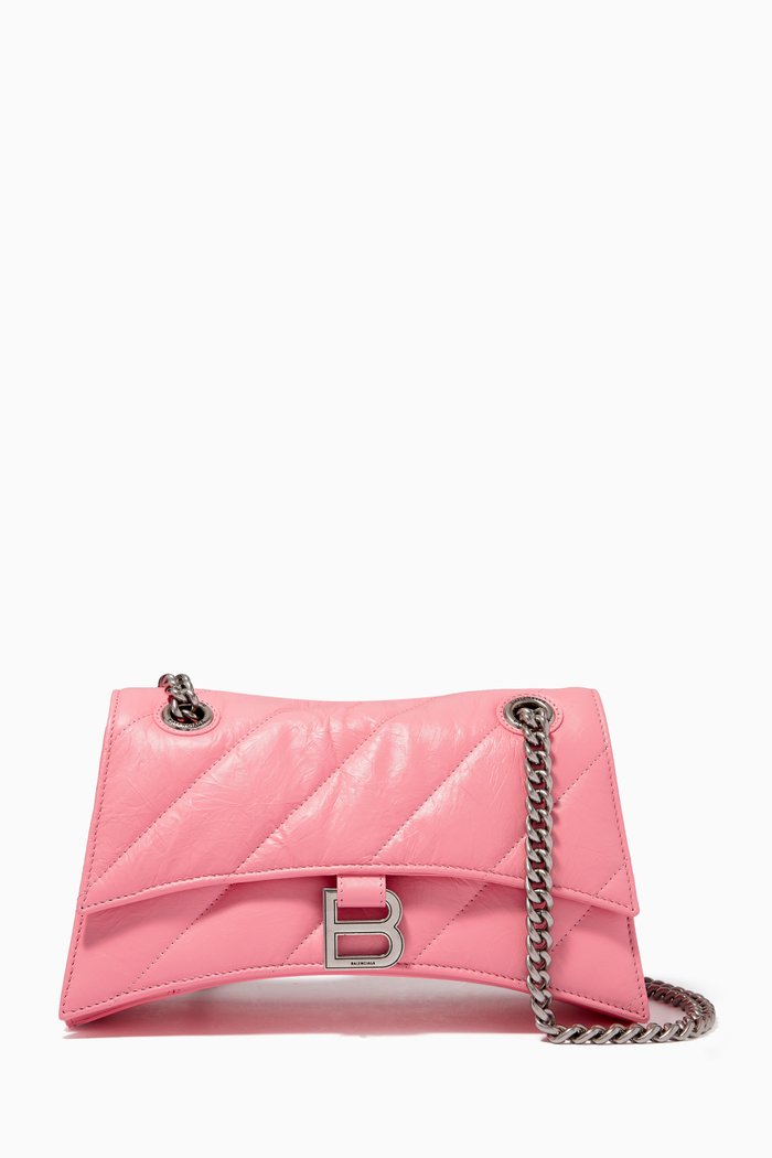 

Small Crush Chain Shoulder Bag in Leather, Pink